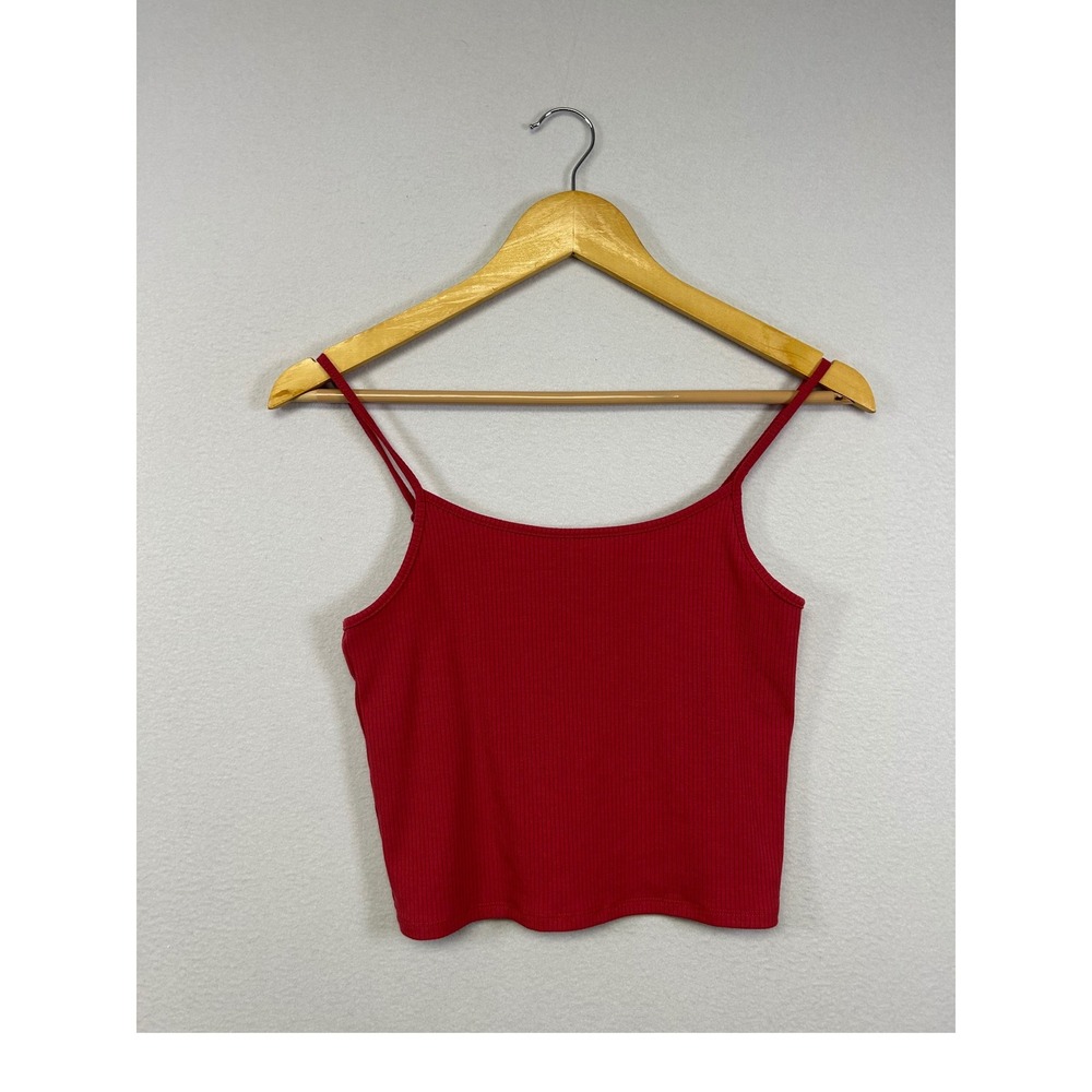 Basics American Eagle Womens Size Small Red Ribbed Cropped Spaghetti Strap Cami